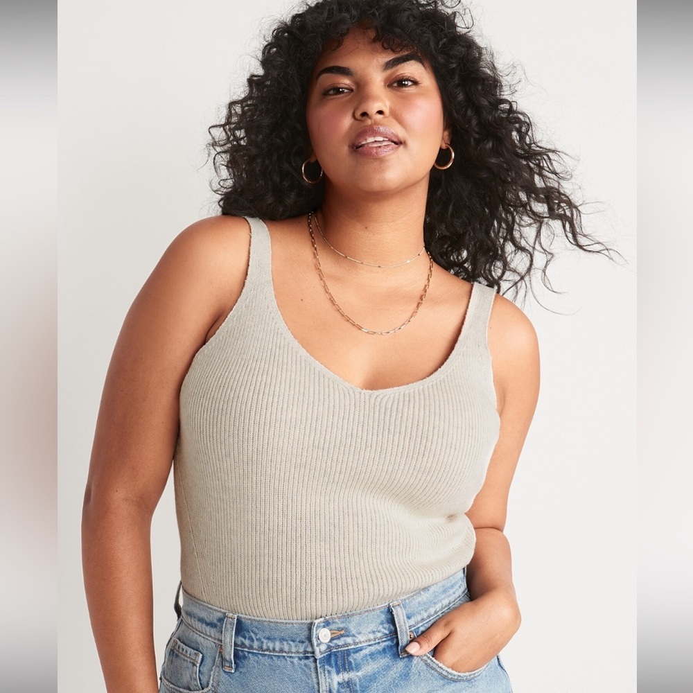 Old Navy V-Neck Rib-Knit Tank Top Wool Stretch Cropped 2X - Picture 1 of 9
